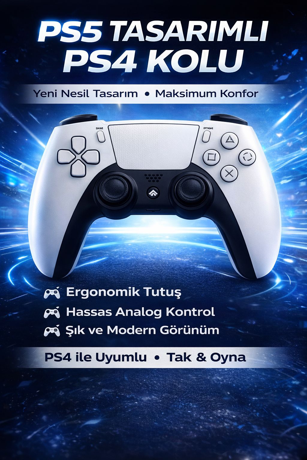 PS5 Tasarımlı PS4 Kol Kablosuz Oyun Kolu DualShock Uyumlu Gamepad Ergonomik