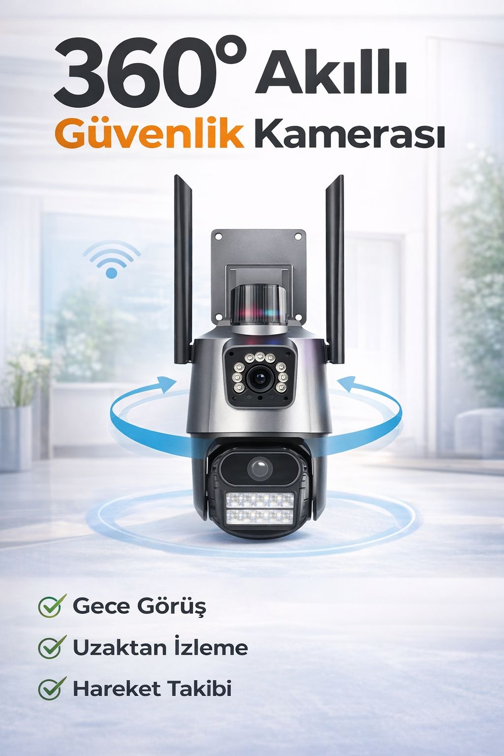 360° Akıllı Güvenlik Kamerası WiFi IP Kamera Gece Görüşlü Hareket Takipli Uzaktan İzleme