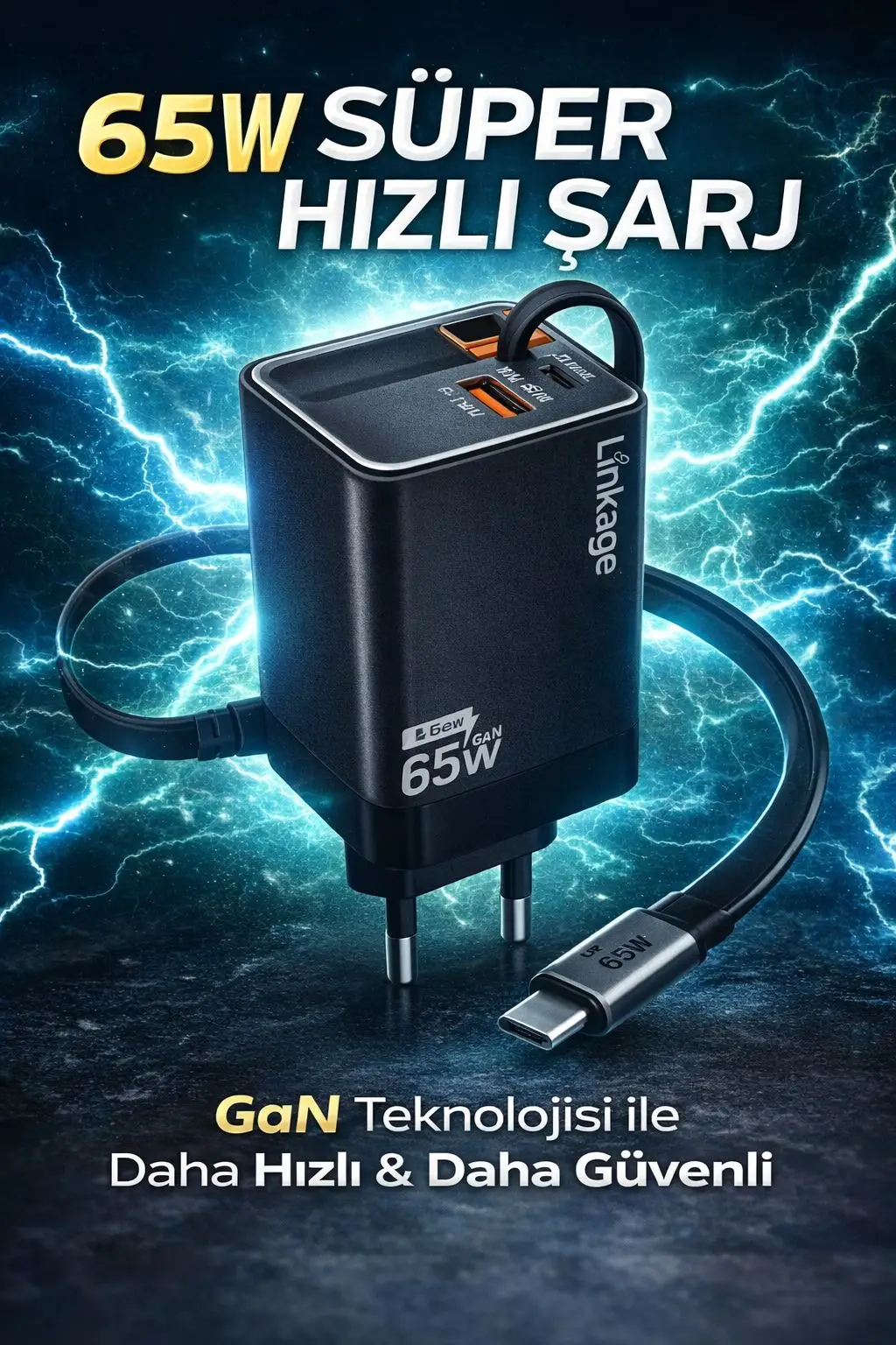65W GaN Hızlı Şarj Adaptörü Type-C PD USB Çoklu Giriş Hızlı Şarj Cihazı