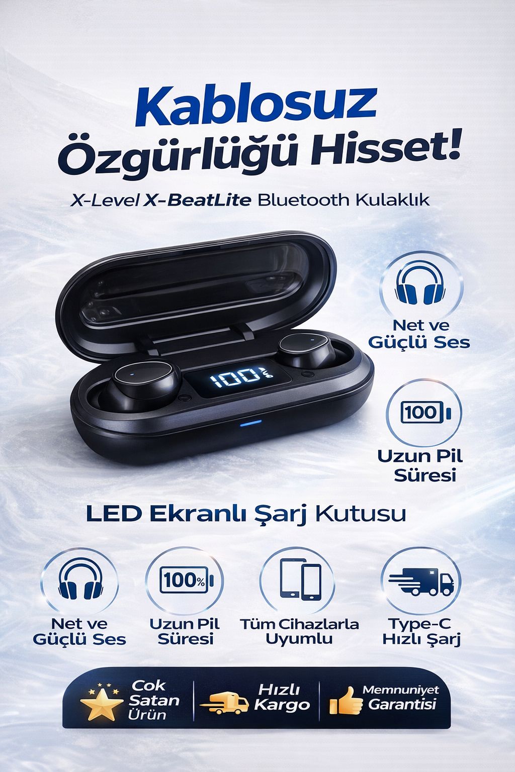 LED Ekranlı Bluetooth Kulaklık Şarj Kutulu Kablosuz Kulaklık Dokunmatik TWS