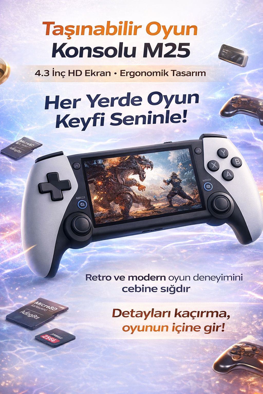 Taşınabilir Oyun Konsolu M25 4.3 İnç HD Ekran Retro Oyun Konsolu El Tipi Game Console
