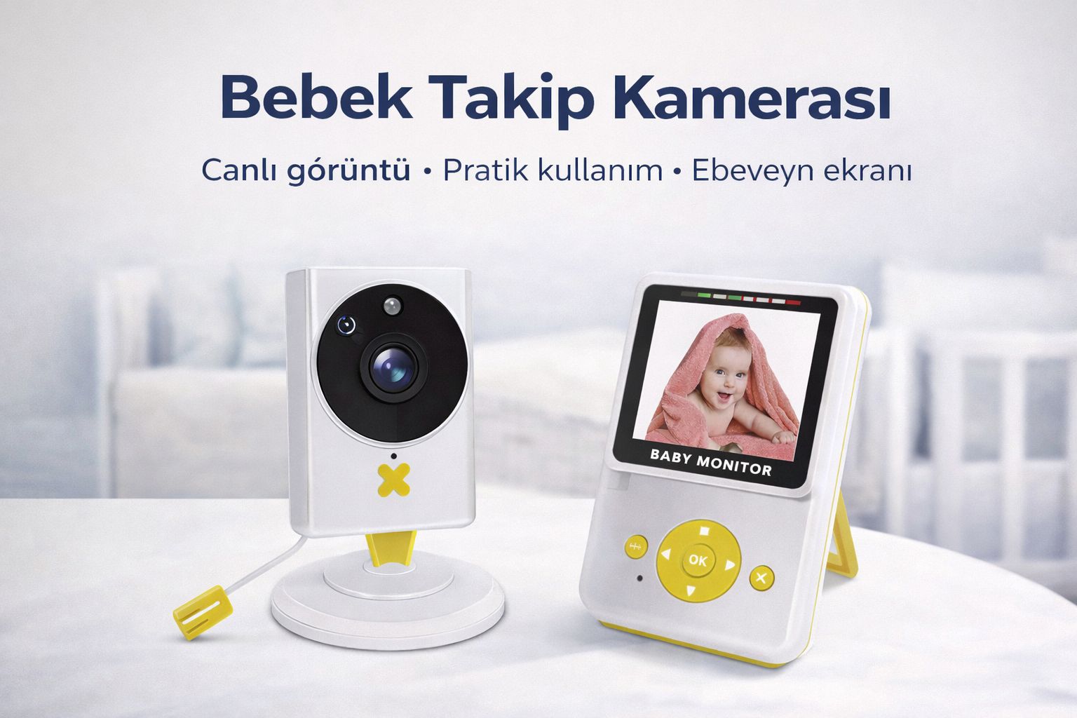 Bebek Takip Kamerası Kablosuz 1080P Gece Görüşlü Ekranlı Baby Monitor Sesli Kamera