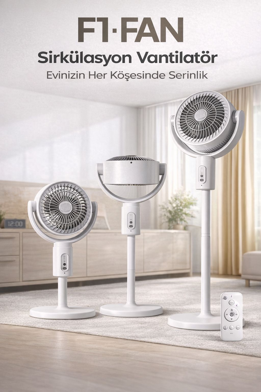 Sirkülasyon Vantilatör Ayaklı Kumandalı Sessiz Güçlü Fan 3 Kademe Hızlı