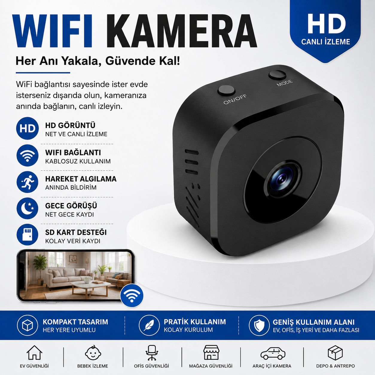 Mini Kablosuz HD Şarjlı IP Kamera Mini Wifi Güvenlik Kamerası Gece Görüşlü