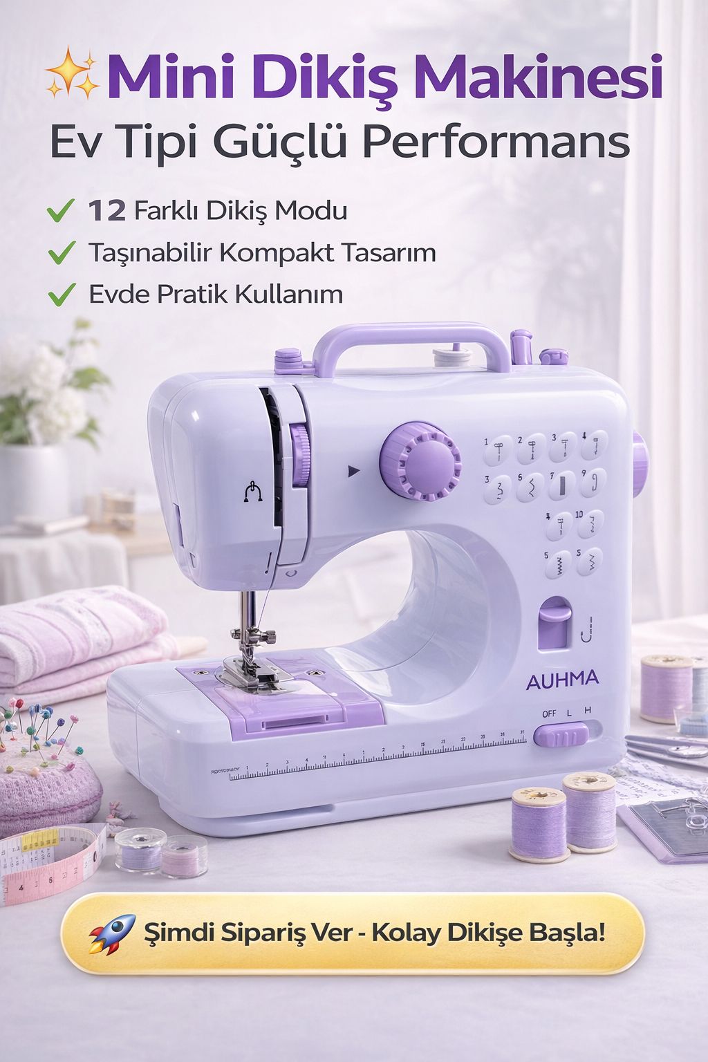 Mini Dikiş Makinesi 12 Programlı Taşınabilir Elektrikli Ev Tipi Dikiş Makinesi