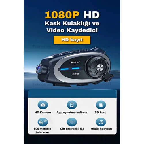 Bakeey Q29 PRO 1080P WiFi Kameralı Motosiklet Kask İnterkom Bluetooth Çift Yönlü İnterkom,Sürüş Kaydedici