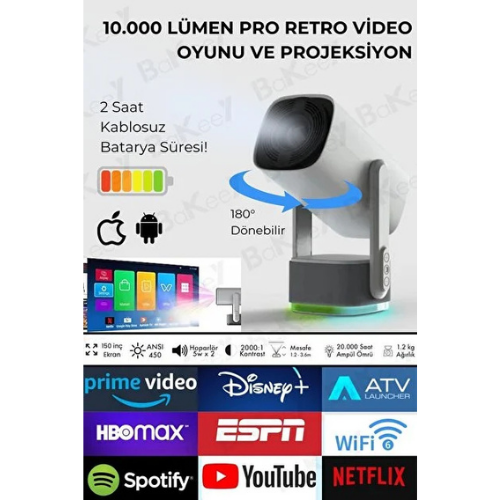 Bakeey Taşınabilir Projeksiyon Ps5 X Box Bağlantılı Oyun Sinema Projektör Full Hd 4k Android