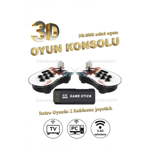 Bakeey 4K Game Stick Retro Oyun Konsolu Atari – 20.000 Yüklü Oyun, Çift Kablosuz Joystick, TV Uyumlu