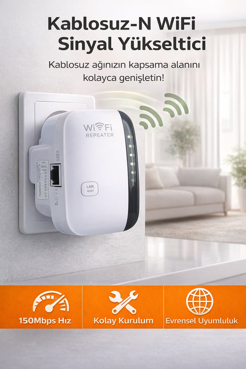 WiFi Sinyal Güçlendirici Repeater 300Mbps Kablosuz İnternet Arttırıcı WiFi Amplifier