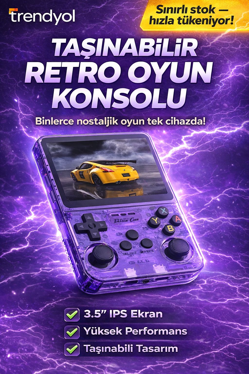 Taşınabilir Retro Oyun Konsolu 3.5 IPS Ekran Mini El Tipi Nostaljik Oyun Cihazı