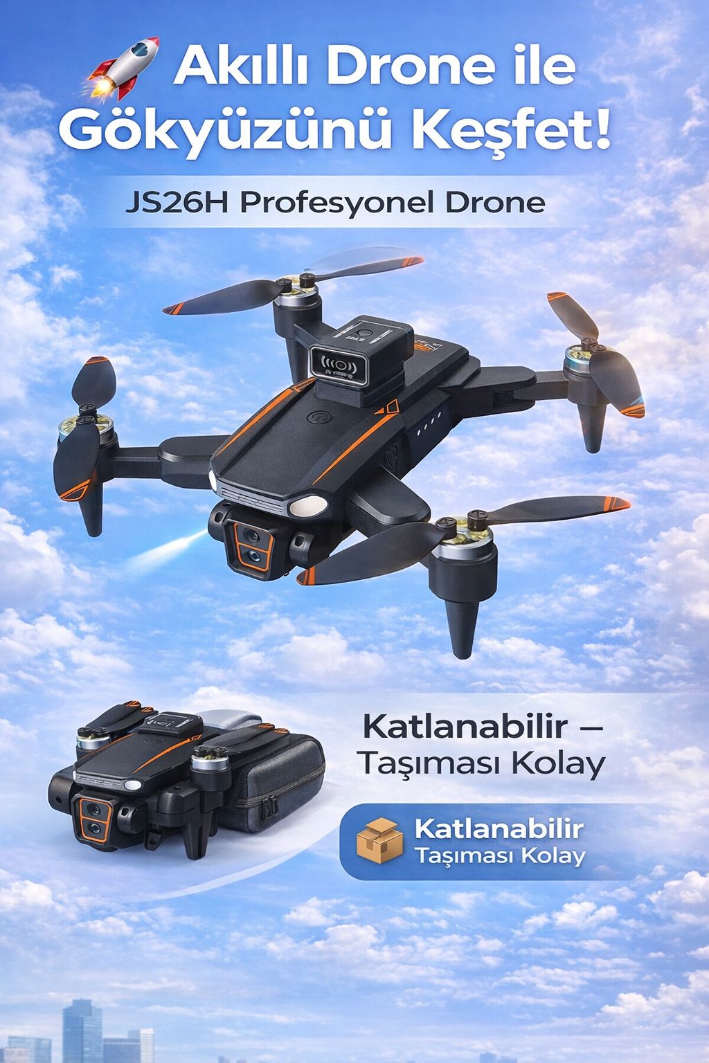 Kamera Drone Optical Flow Sabit Uçuş HD Çekim Katlanabilir Uzaktan Kumandalı Drone