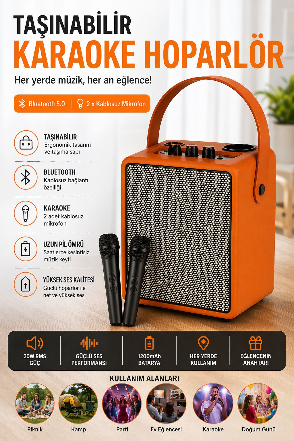 M006 Karaoke Hoparlör Mikrofonlu Bluetooth Taşınabilir Güçlü Ses Kablosuz Speaker
