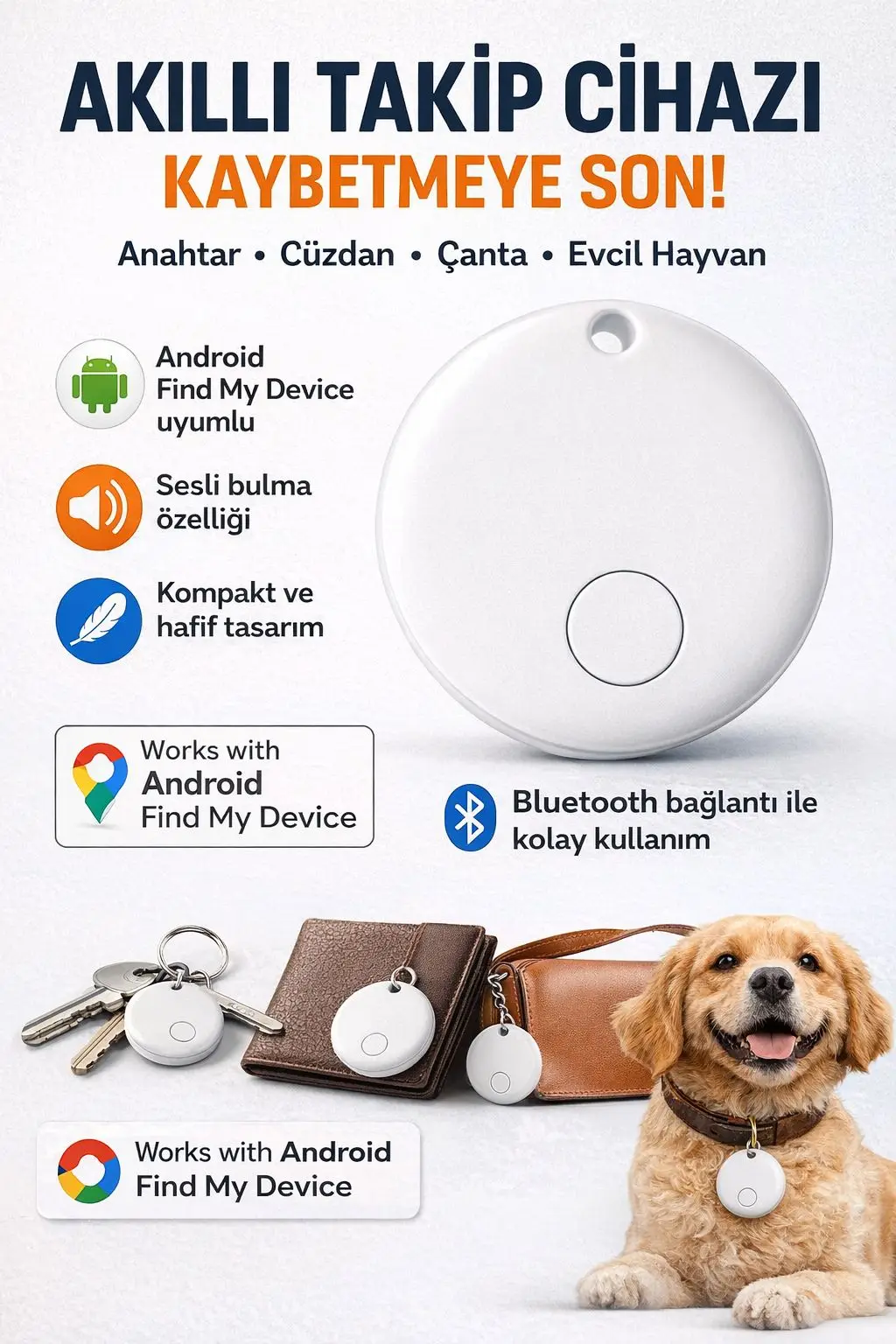 Akıllı Takip Cihazı Bluetooth Anahtar Bulucu Android-İOS Uyumlu Find My Device Tracker