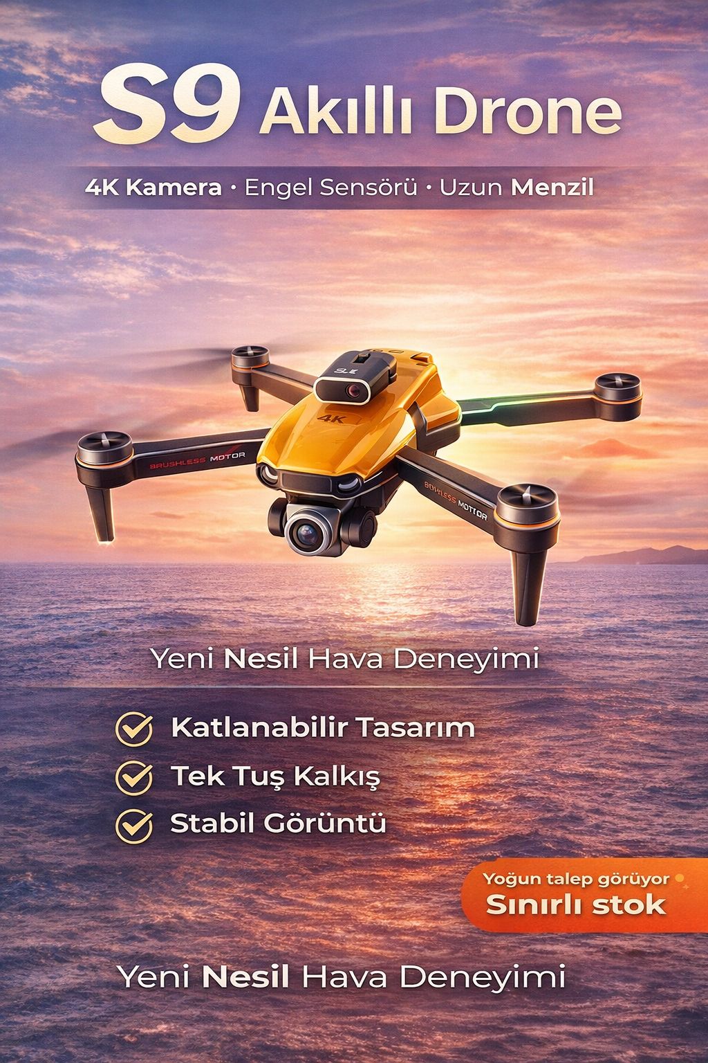 S9 Akıllı Drone 4K Kamera Engelden Kaçınma Uzun Menzil Katlanabilir Drone