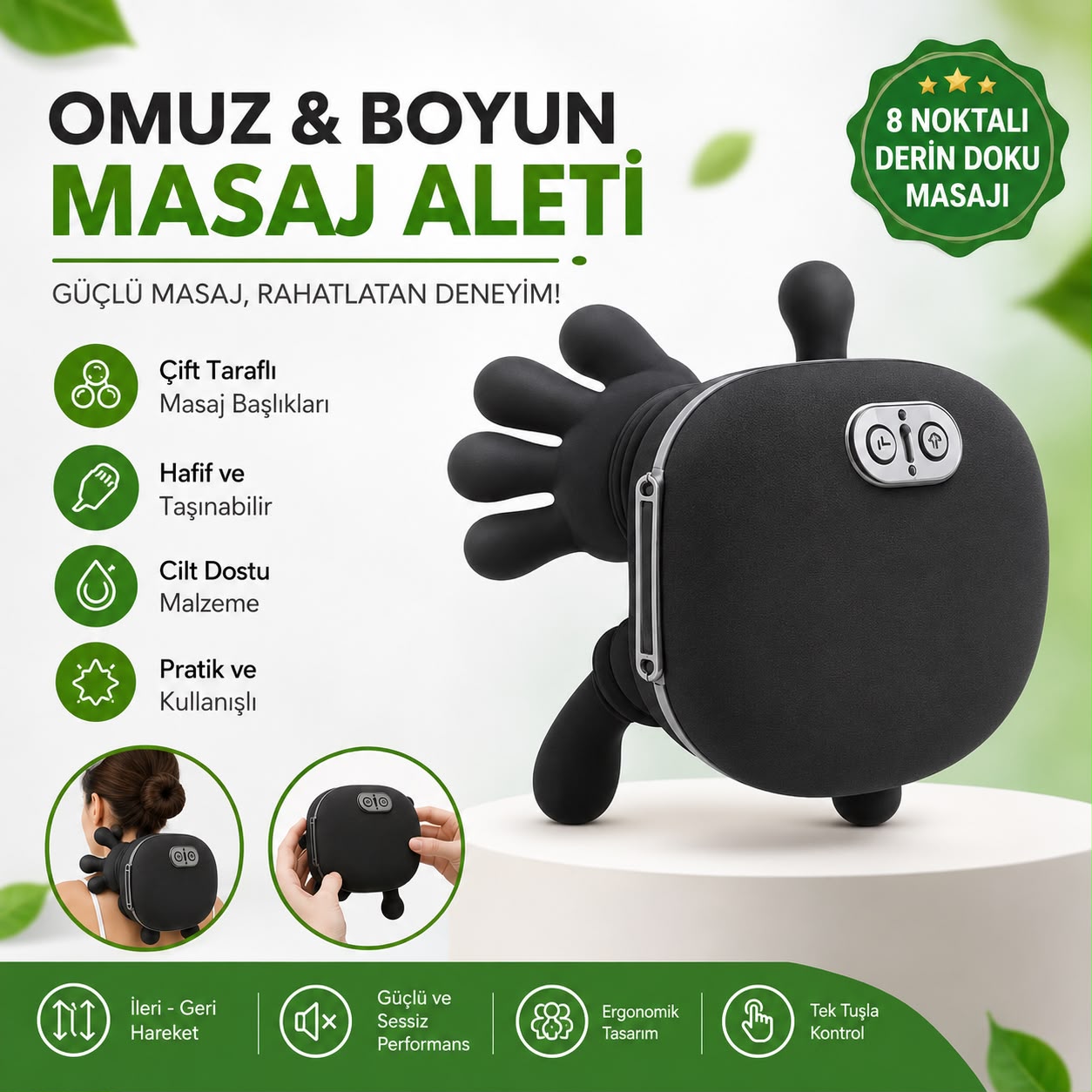 Boyun ve Omuz Masaj Aleti 8 Noktalı Derin Doku Çift Taraflı Taşınabilir