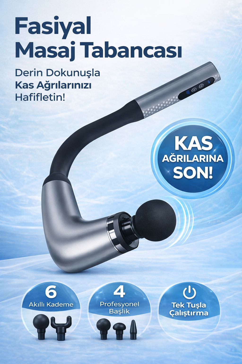 Masaj Tabancası Derin Doku Kas Gevşetici 6 Kademeli Şarjlı Profesyonel Massage Gun