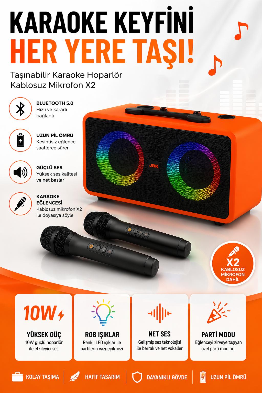 M4408 Karaoke Hoparlör Mikrofonlu Bluetooth RGB Işıklı Taşınabilir Kablosuz Speaker