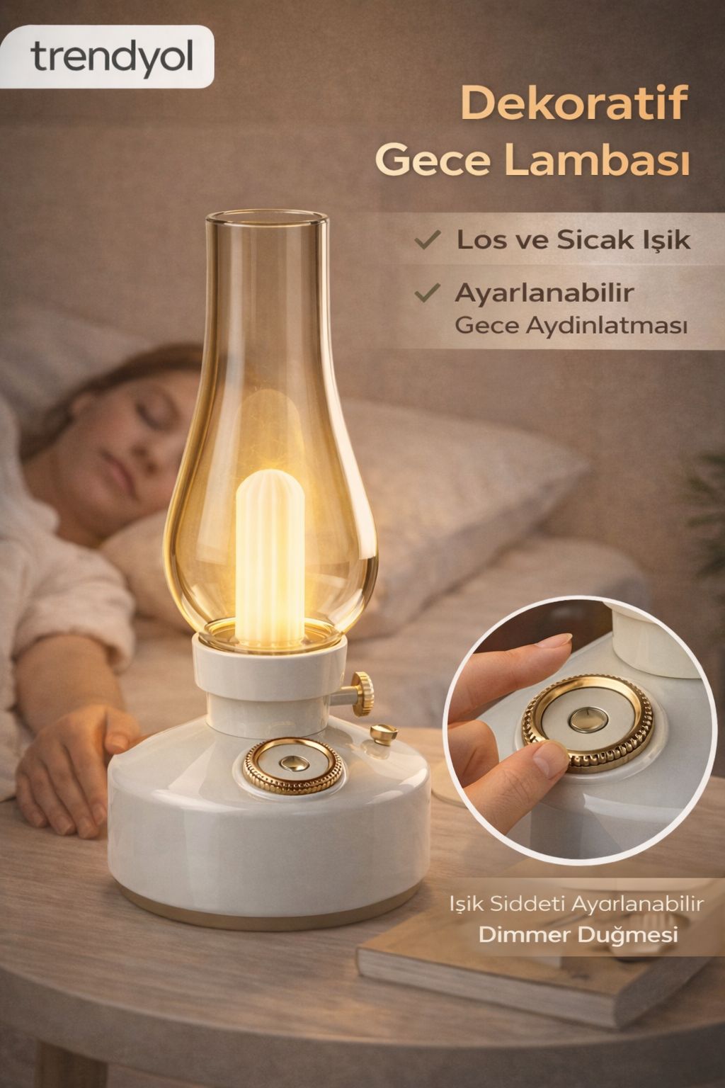Dekoratif Gece Lambası Dimmer Ayarlı Sıcak Işık Masa Lambası Ortam Aydınlatma