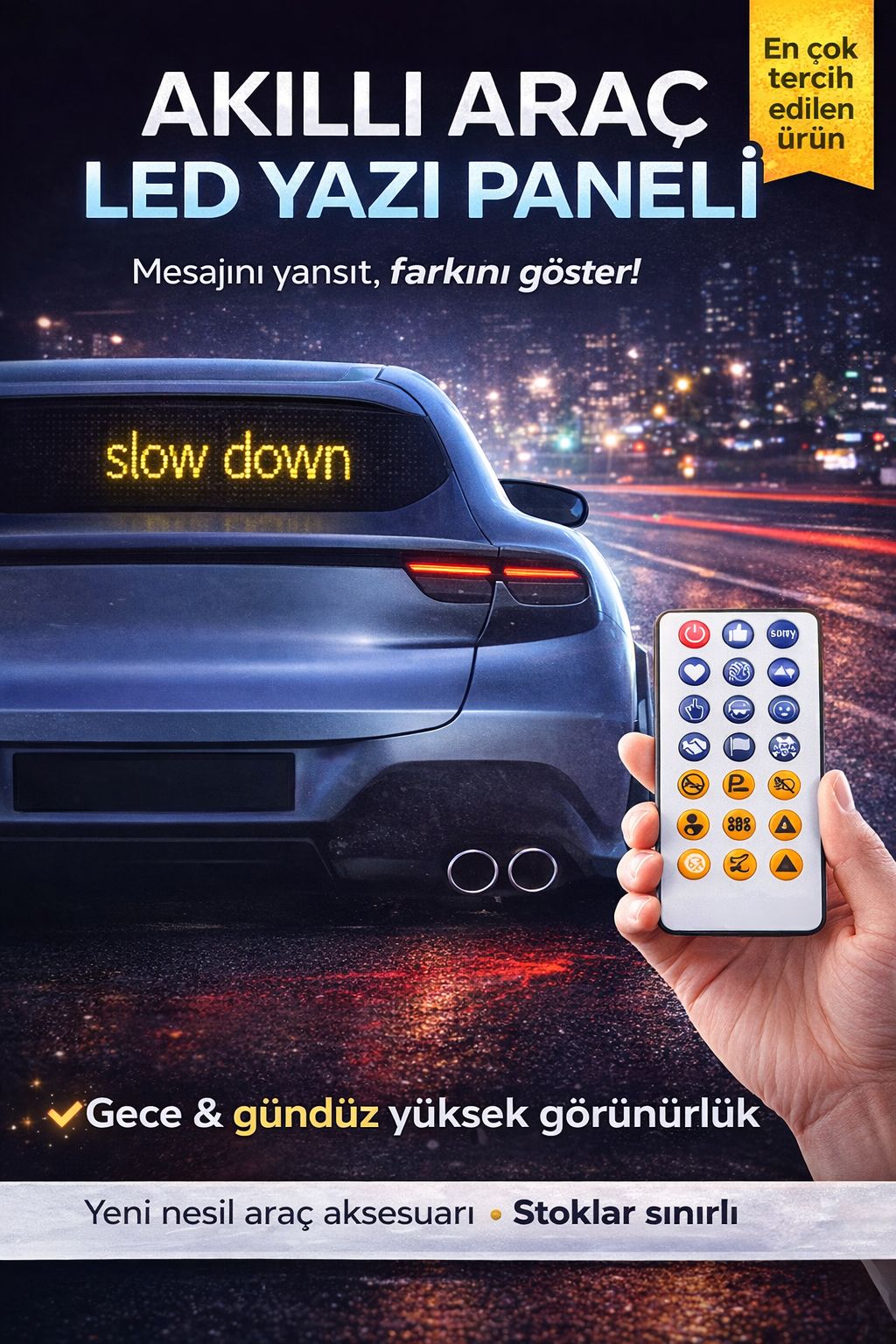 Araç LED Yazı Paneli Kumandalı Cam İçi LED Ekran Mesaj Panosu Animasyonlu LED