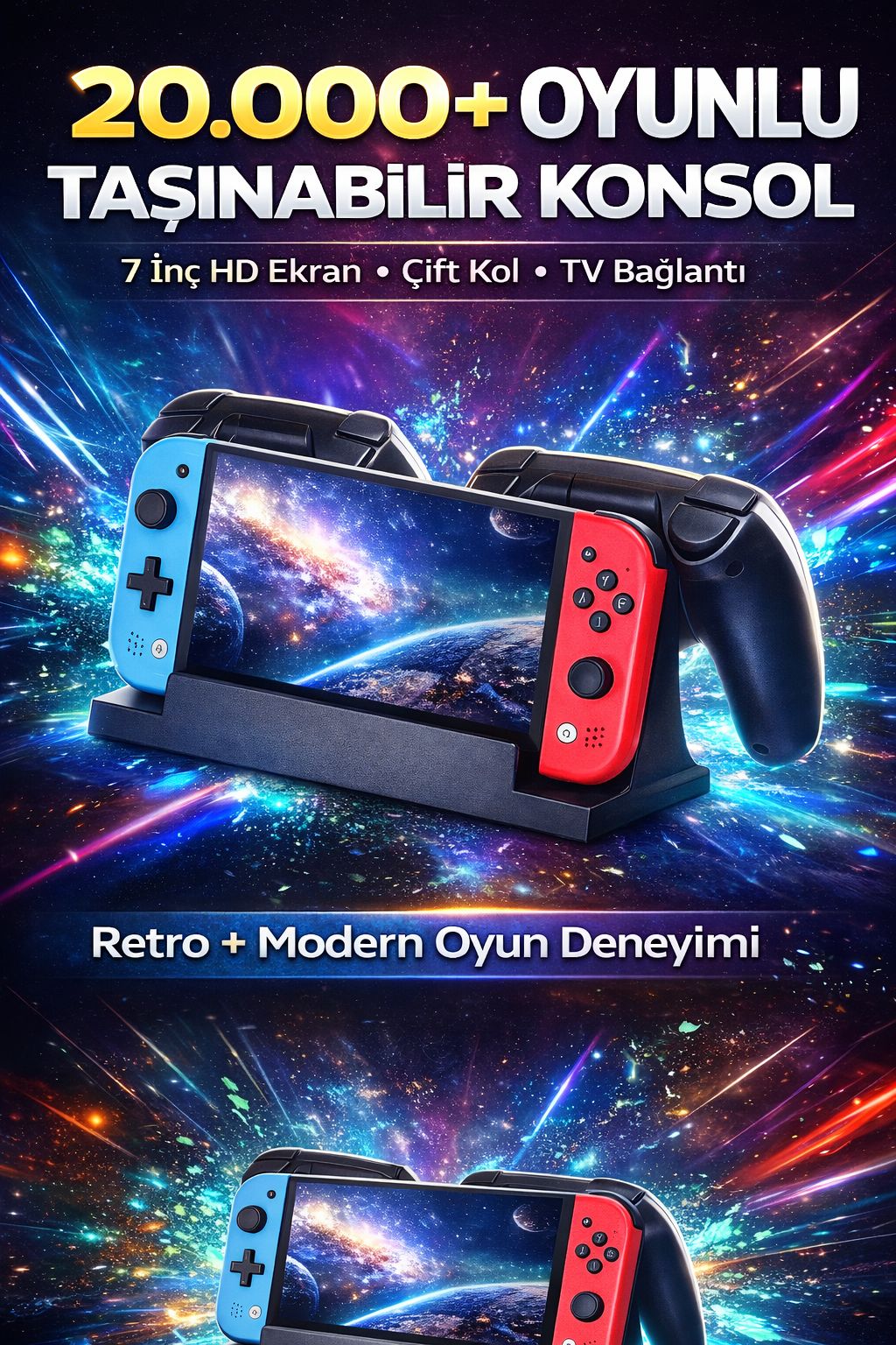 20000 Oyunlu Taşınabilir Oyun Konsolu 7 İnç HD Ekran Çift Kol TV Bağlantılı Retro
