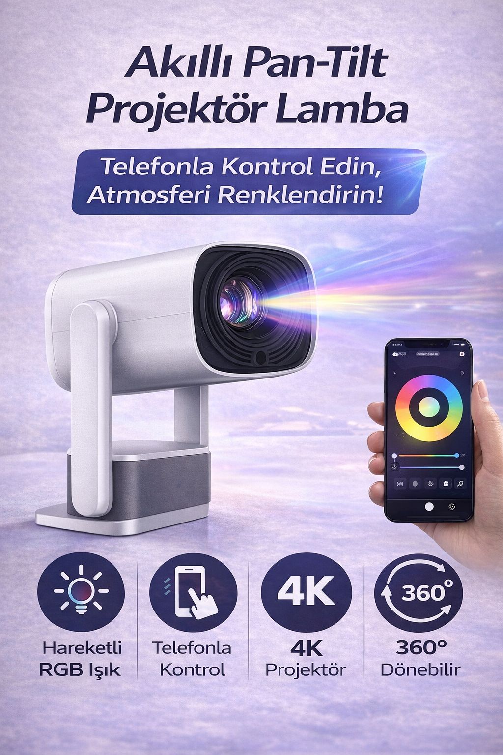 Şarjlı Mini Projeksiyon Cihazı Taşınabilir 4K Destekli Kablosuz Ev Sinema Projektör